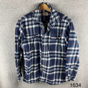 Jachs Men's Size Large Blue & White Flannel Button-down Long Sleeve Cotton Shirt